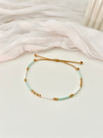 Beaded Surfer Bracelet Seed Bead Bracelet Waterproof Adjustable Bracelet Beaded Bracelet Beachy - Aqua Breeze