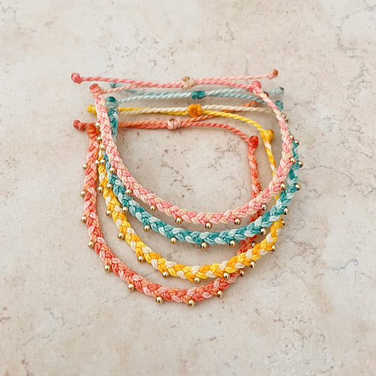 18k Gold Filled Beaded Mini Braided Bracelet