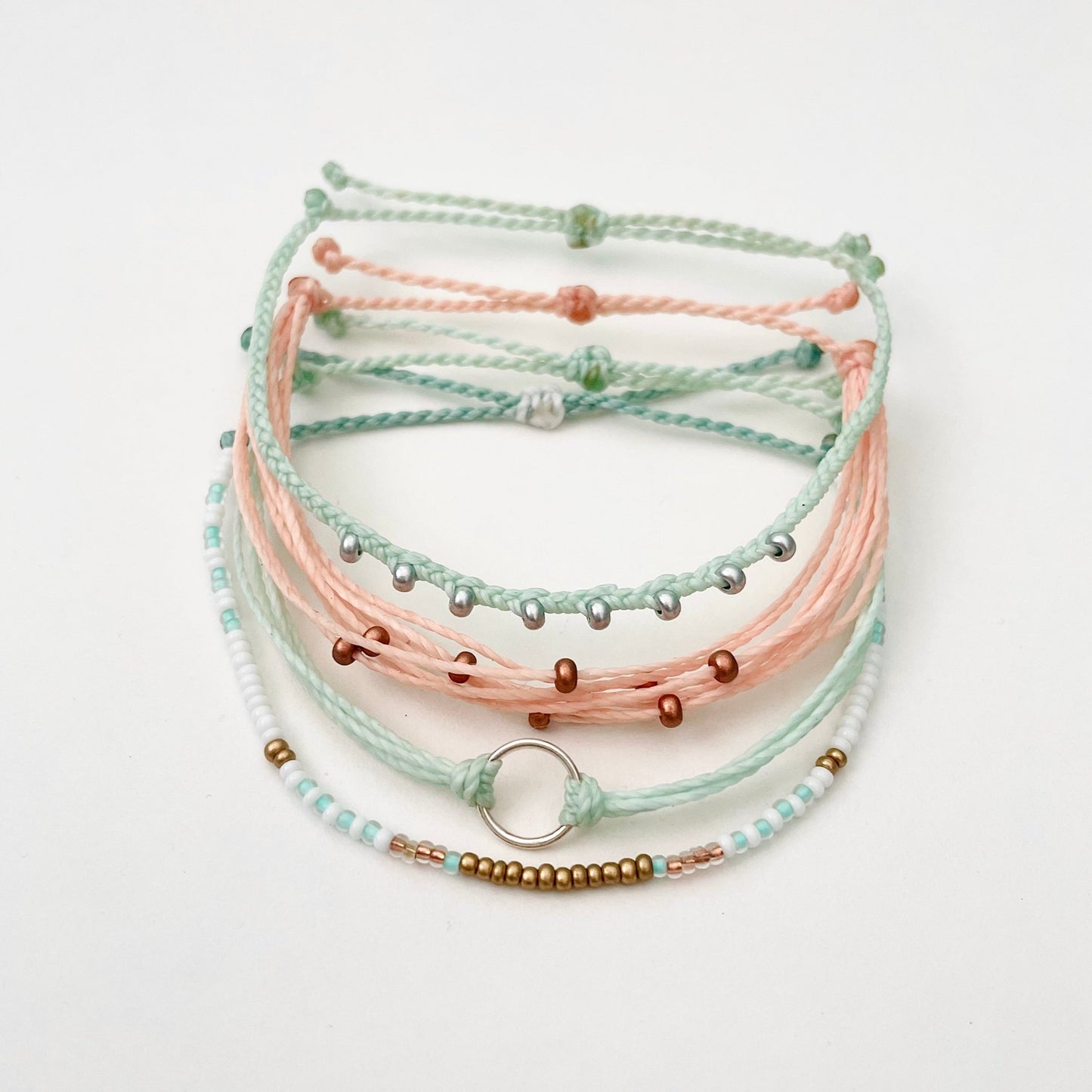 Cute Surfer-Style Adjustable String Bracelet Set, Beachy Cord Bracelet Stack