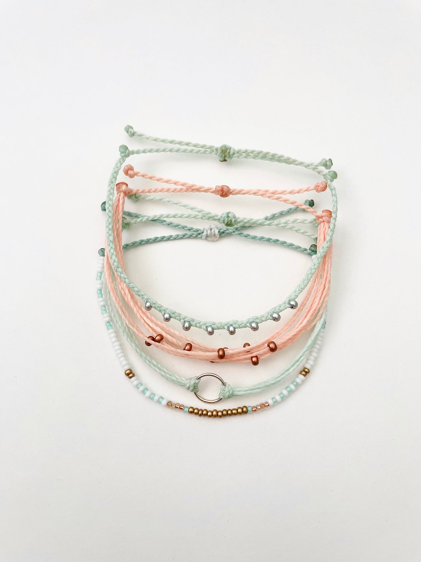 Cute Surfer-Style Adjustable String Bracelet Set, Beachy Cord Bracelet Stack