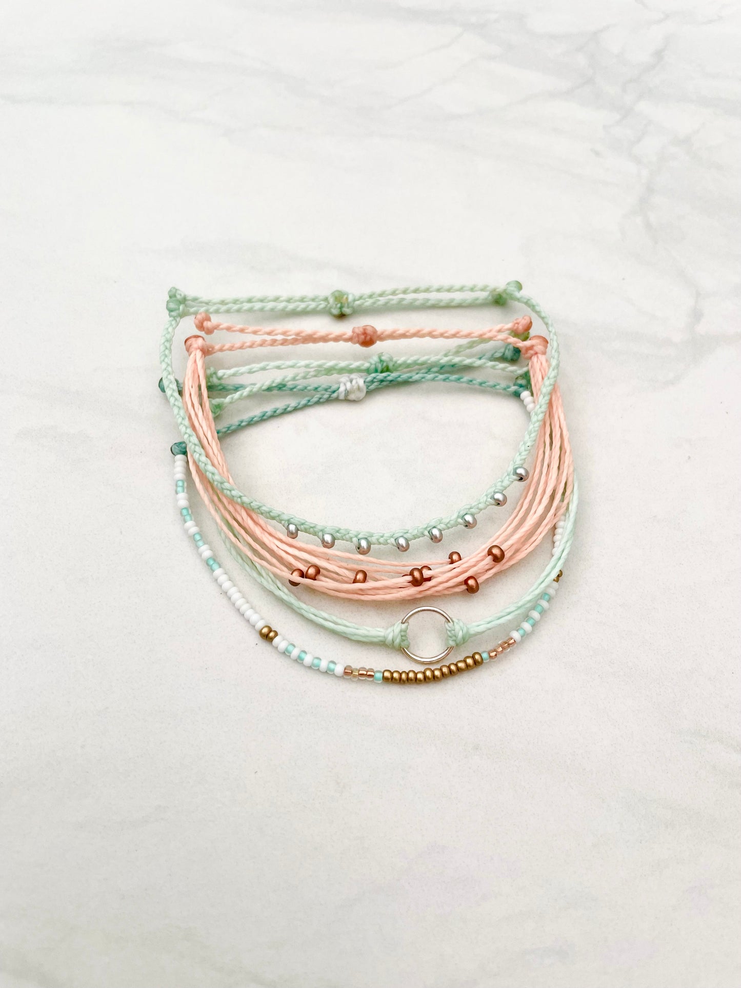 Cute Surfer-Style Adjustable String Bracelet Set, Beachy Cord Bracelet Stack