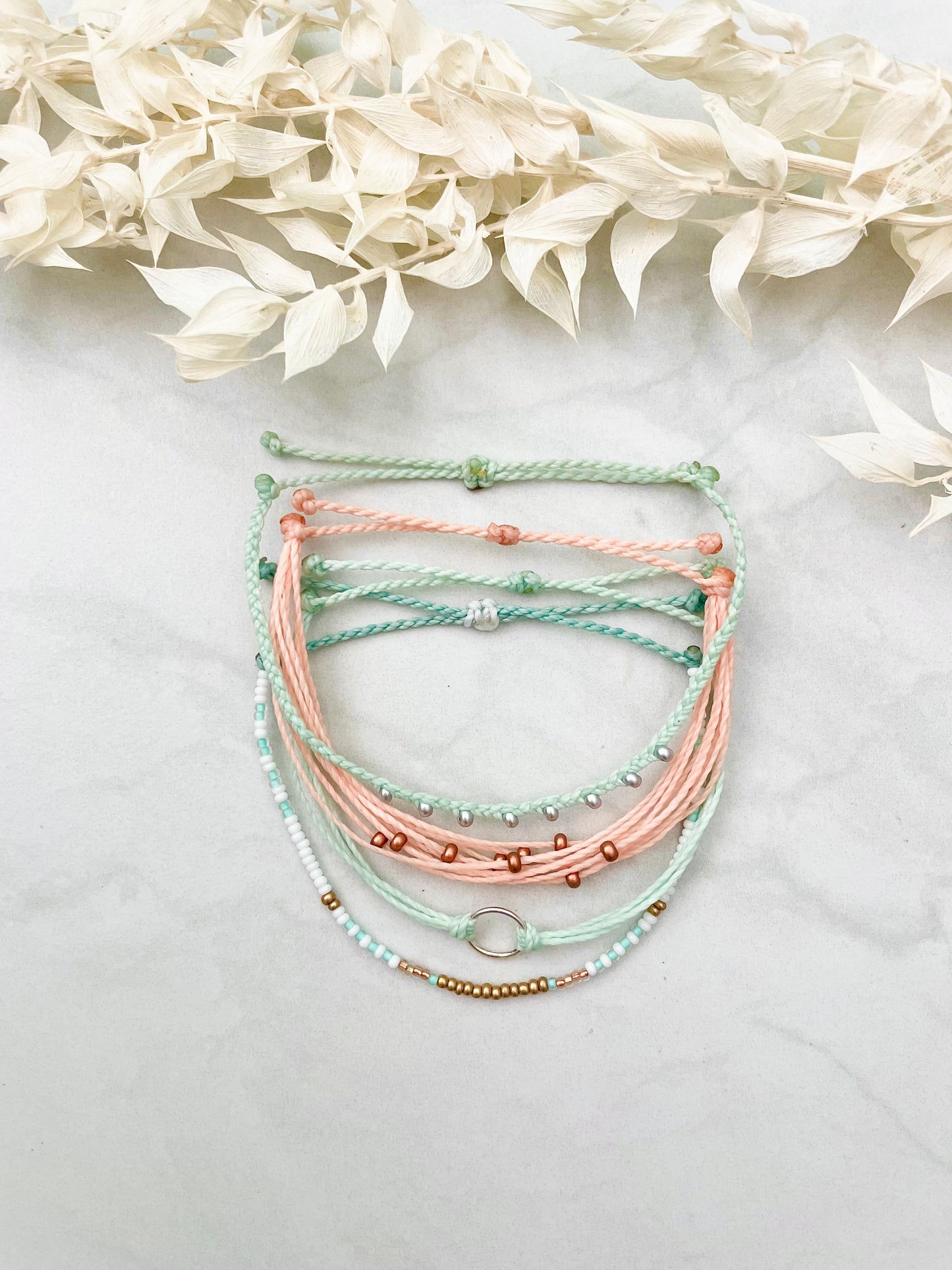 Cute Surfer-Style Adjustable String Bracelet Set, Beachy Cord Bracelet Stack