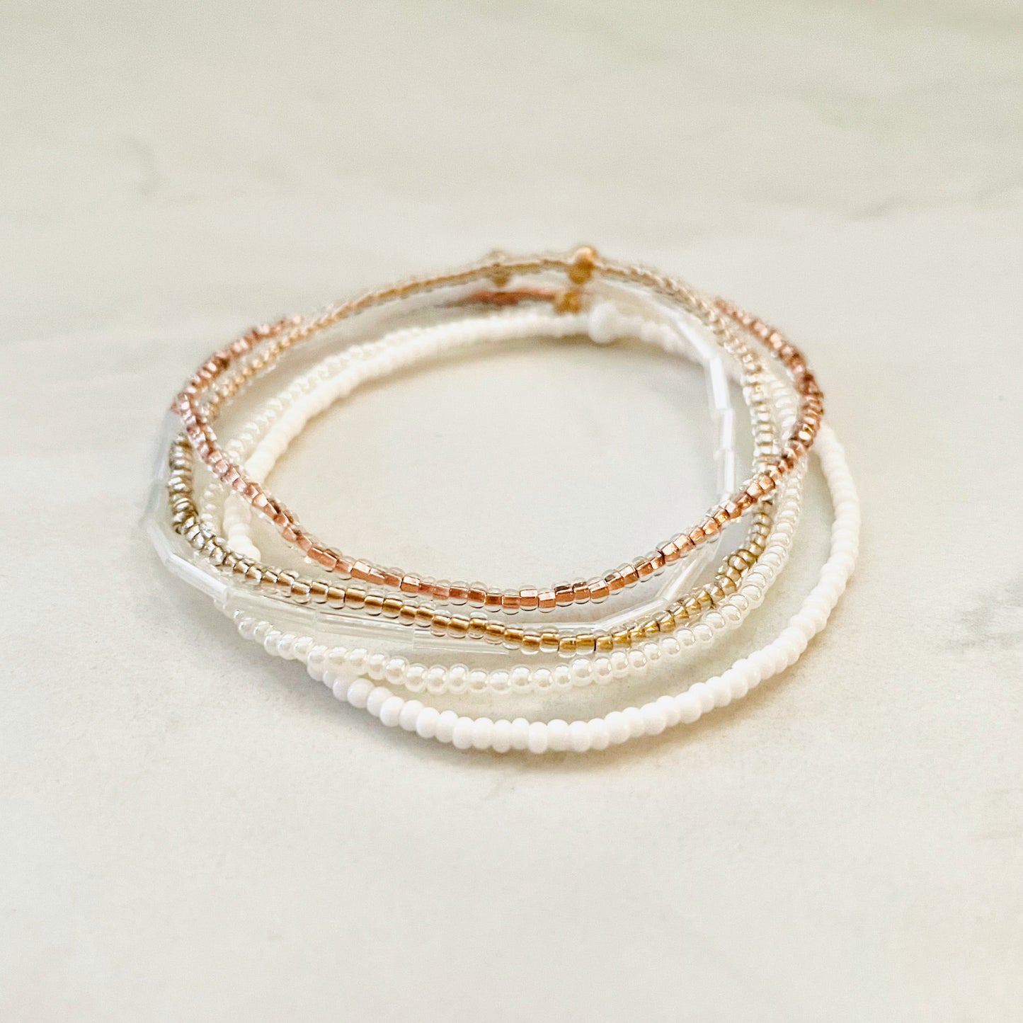 Minimalist Beaded Neutral Stretch Bracelet Set