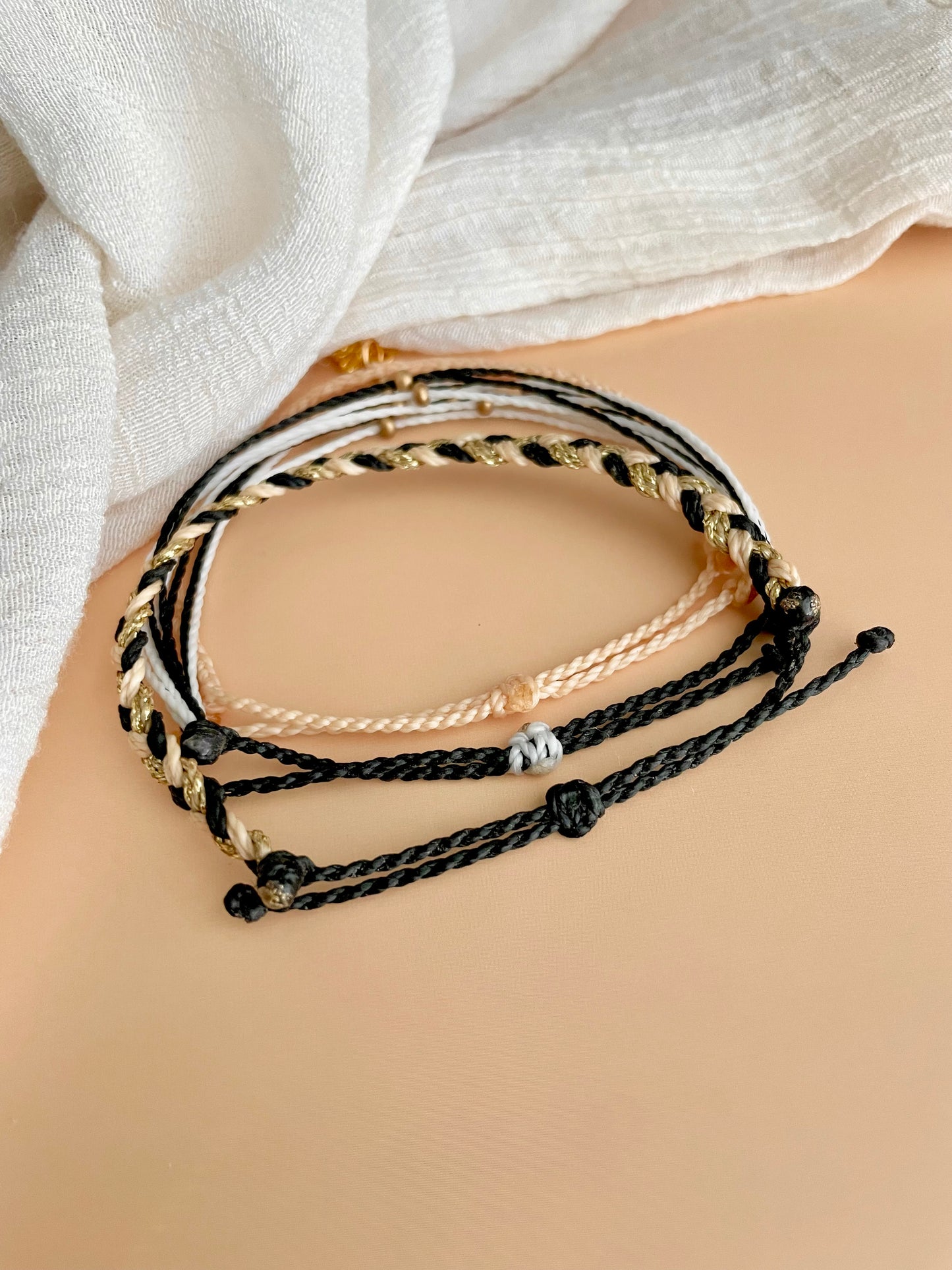 Bee Charm Cord Bracelet Set Bee Keeper Gift Idea Black and Gold Bracelet Adjustable Braided Bracelet Set Bee Lover Gift Bee Charm Bracelet for Friend Nature Lover Gift