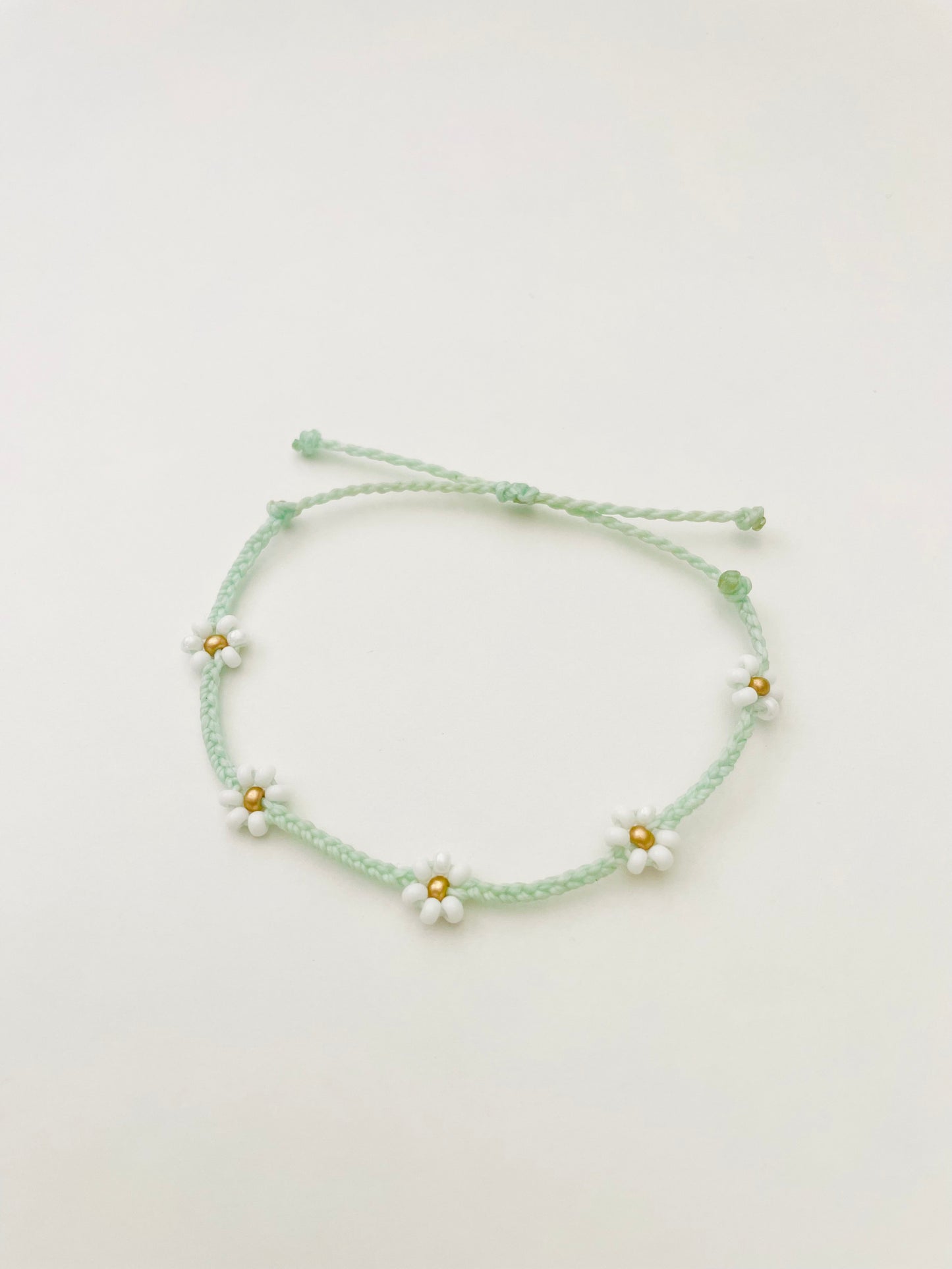 Mint Blue Adjustable Braided Daisy Flower Bracelets, Floral Bracelets for Women, Cord Bracelet