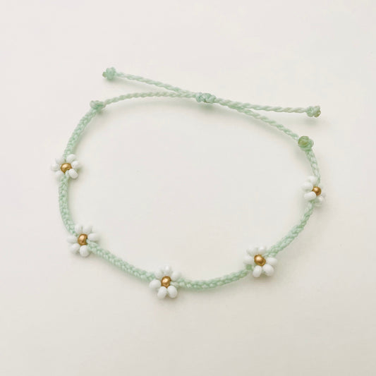 Mint Blue Adjustable Braided Daisy Flower Bracelets, Floral Bracelets for Women, Cord Bracelet