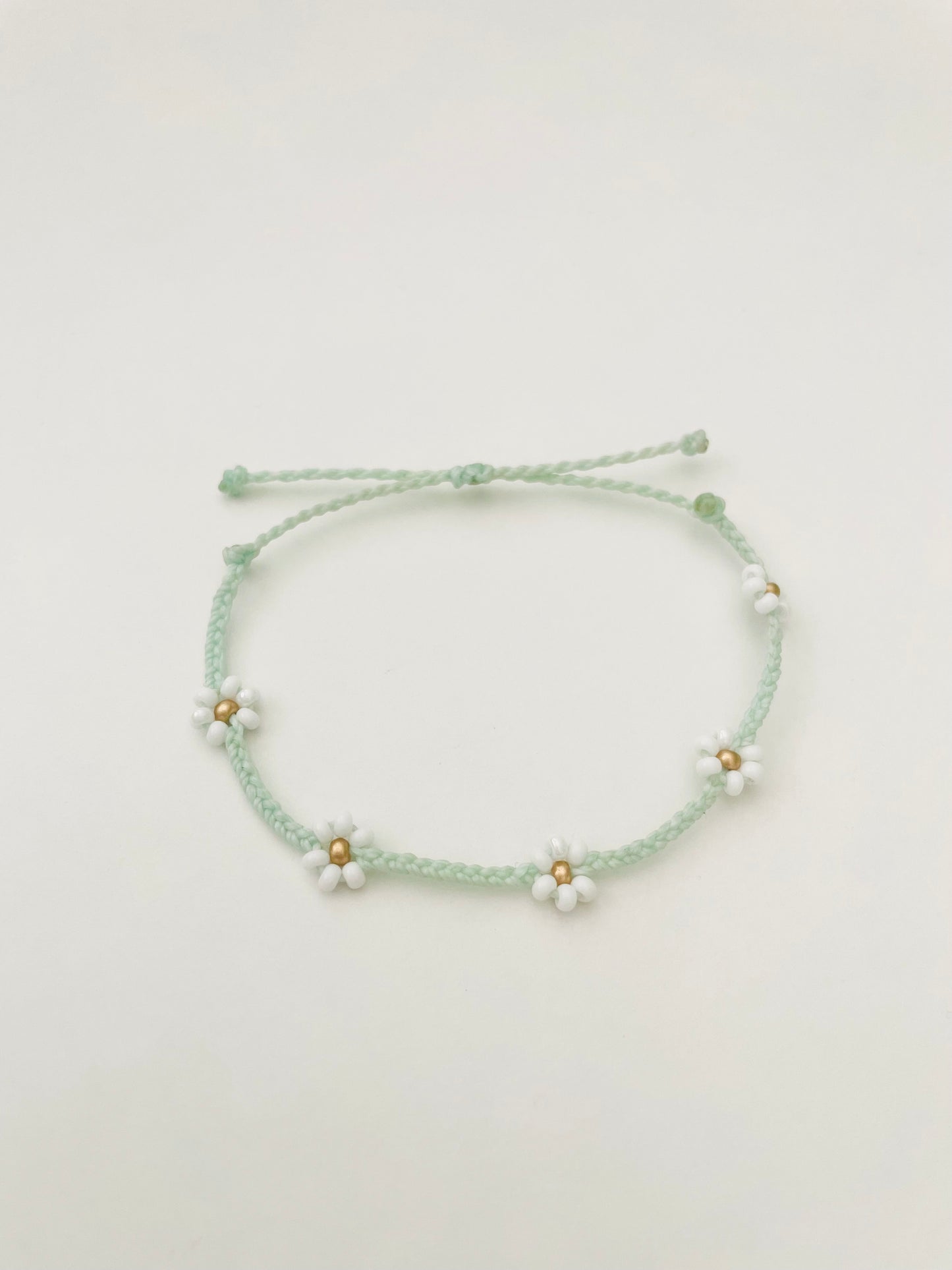 Mint Blue Adjustable Braided Daisy Flower Bracelets, Floral Bracelets for Women, Cord Bracelet