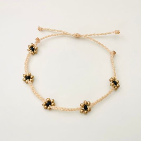 Beige Adjustable Braided Daisy Flower Bracelets, Floral Bracelets for Women, Cord Bracelet