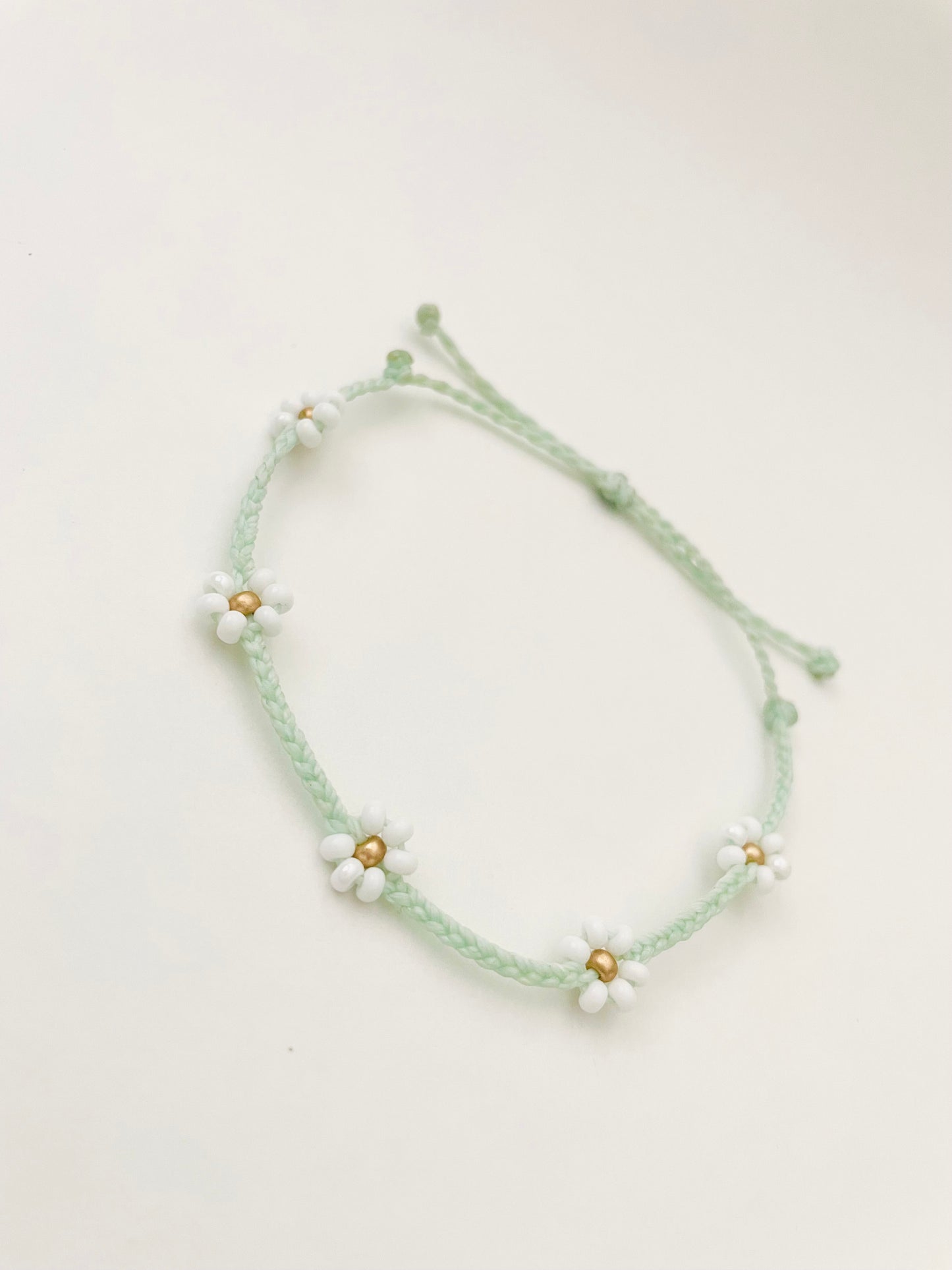 Mint Blue Adjustable Braided Daisy Flower Bracelets, Floral Bracelets for Women, Cord Bracelet