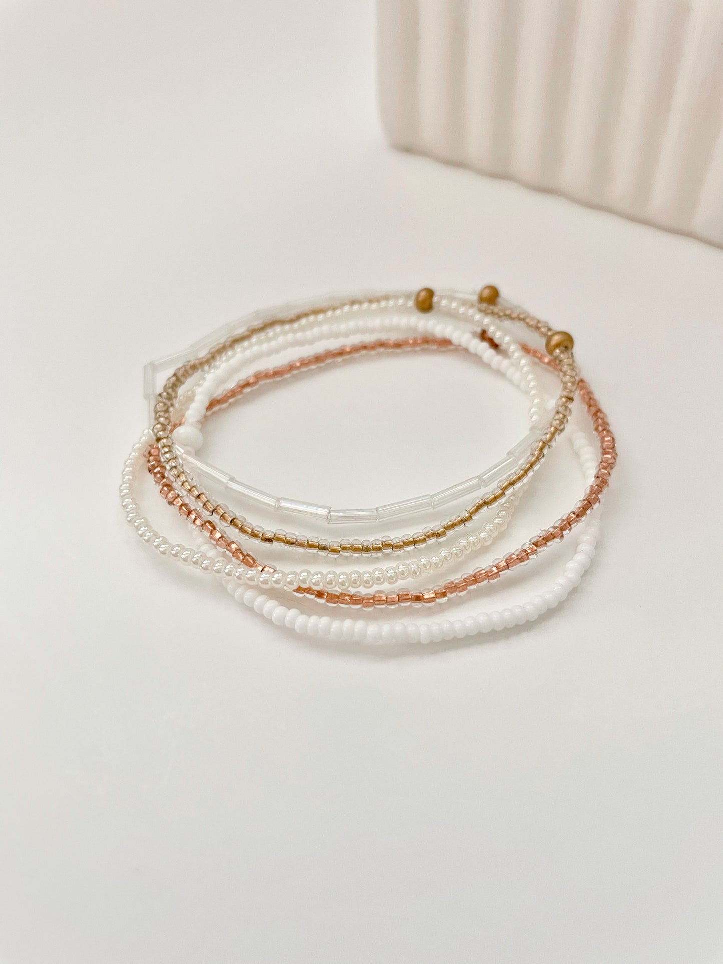 Minimalist Beaded Neutral Stretch Bracelet Set