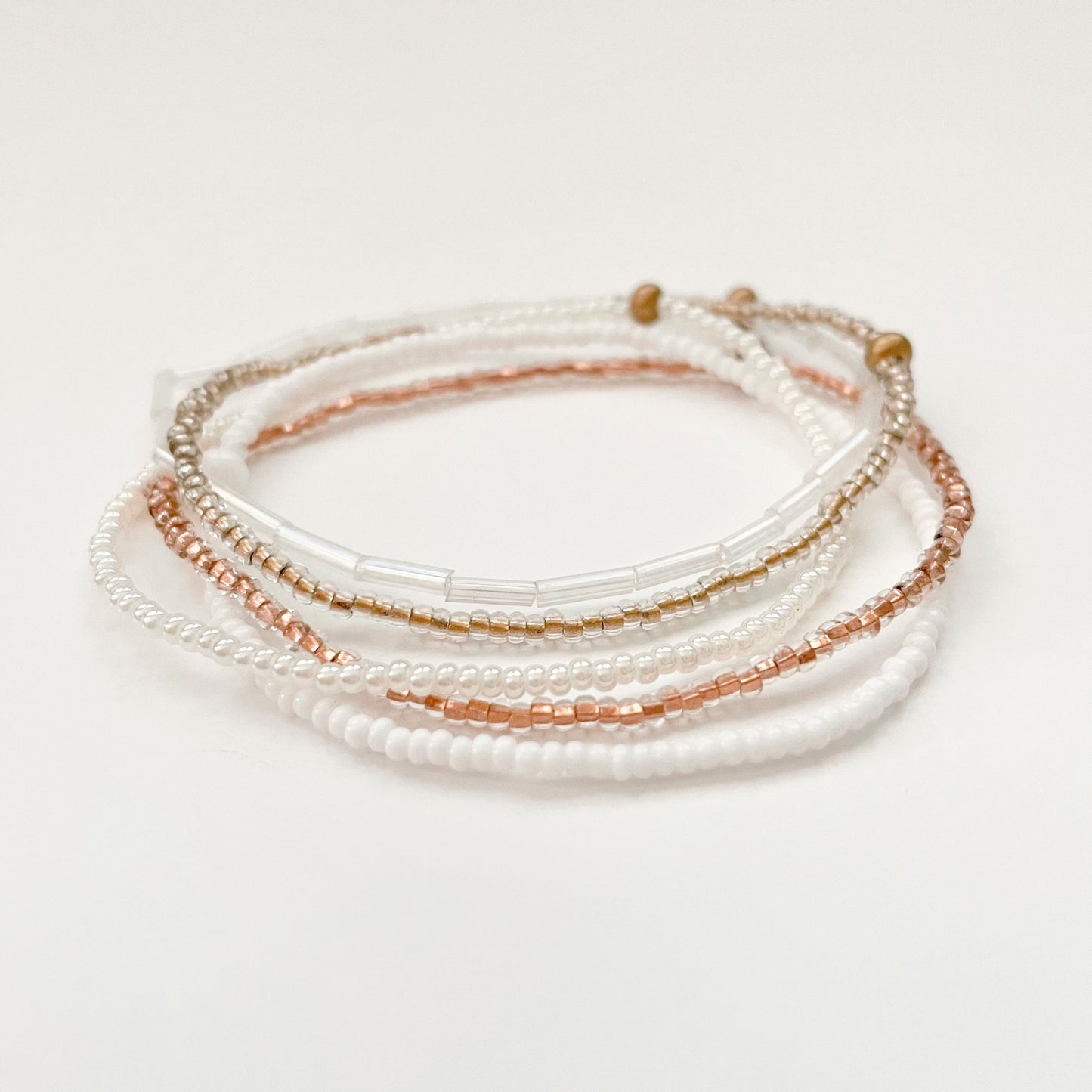 Minimalist Beaded Neutral Stretch Bracelet Set
