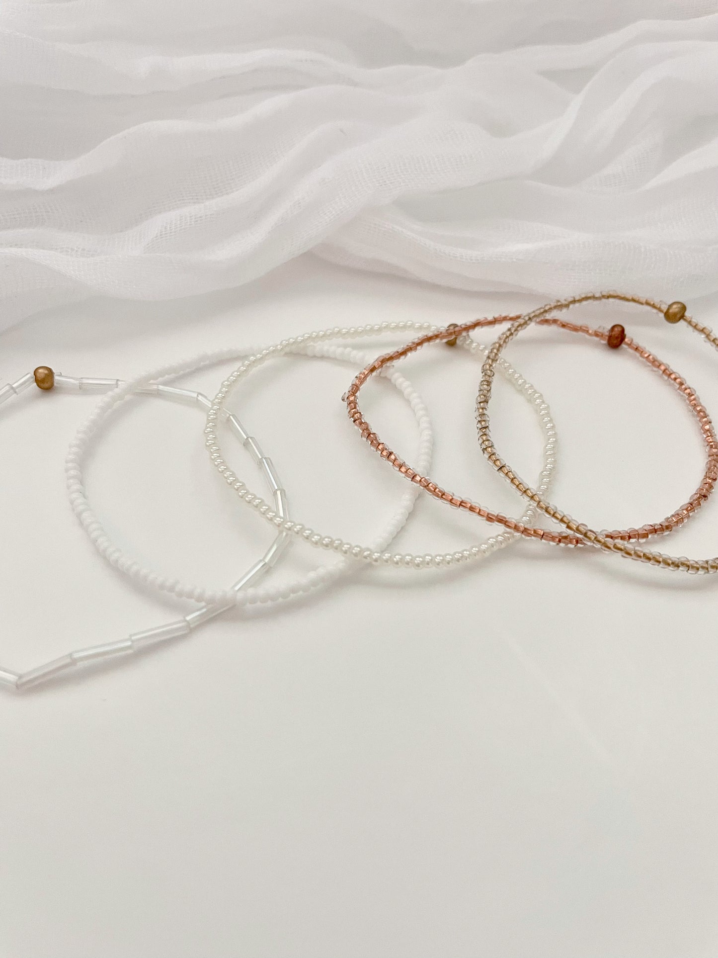 Minimalist Beaded Neutral Stretch Bracelet Set