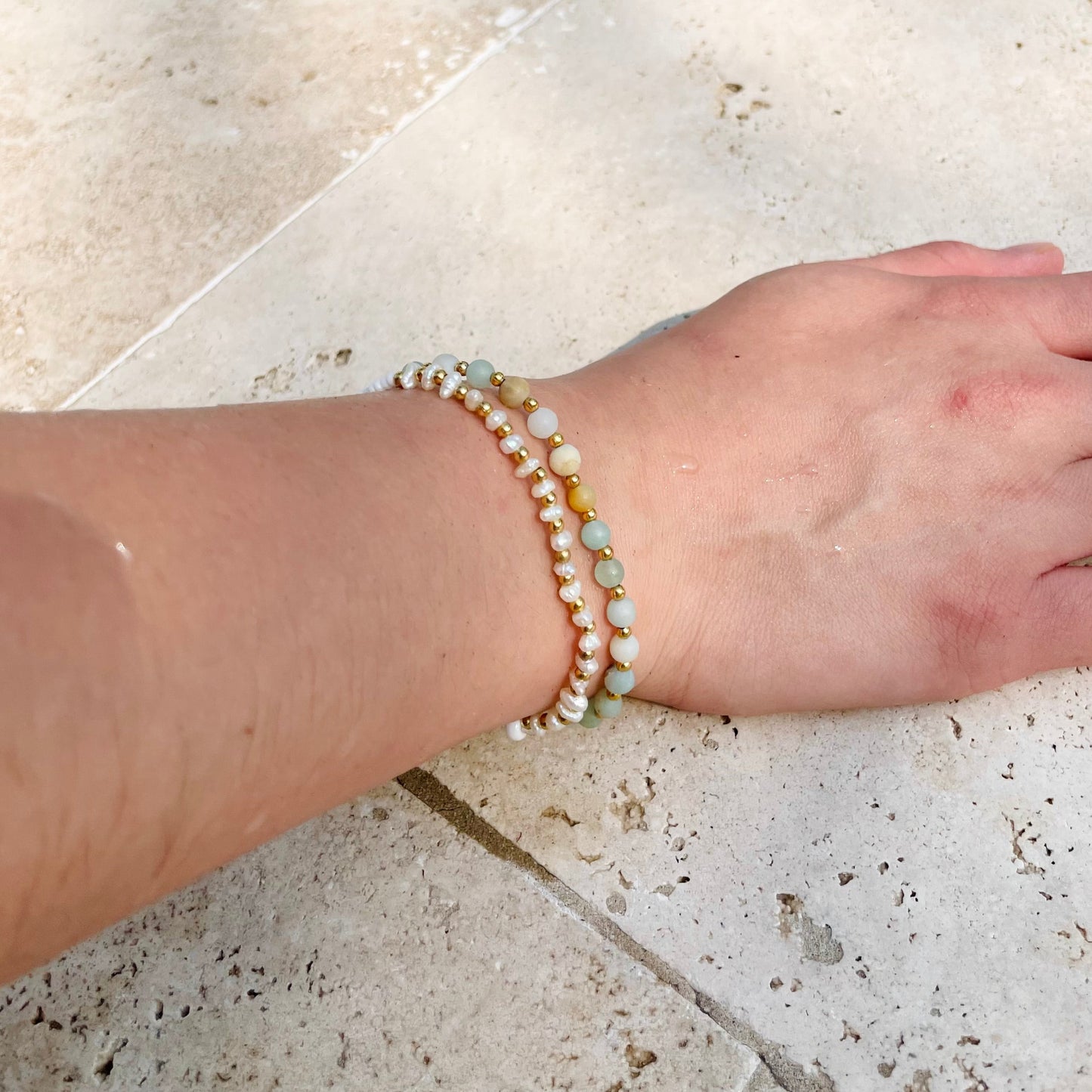 Gold Filled Gemstone Bracelet for Women Beaded Stretch Bracelet Dainty Minimalist Jewelry Handmade Stretchy Bracelet Small Bead Bracelet