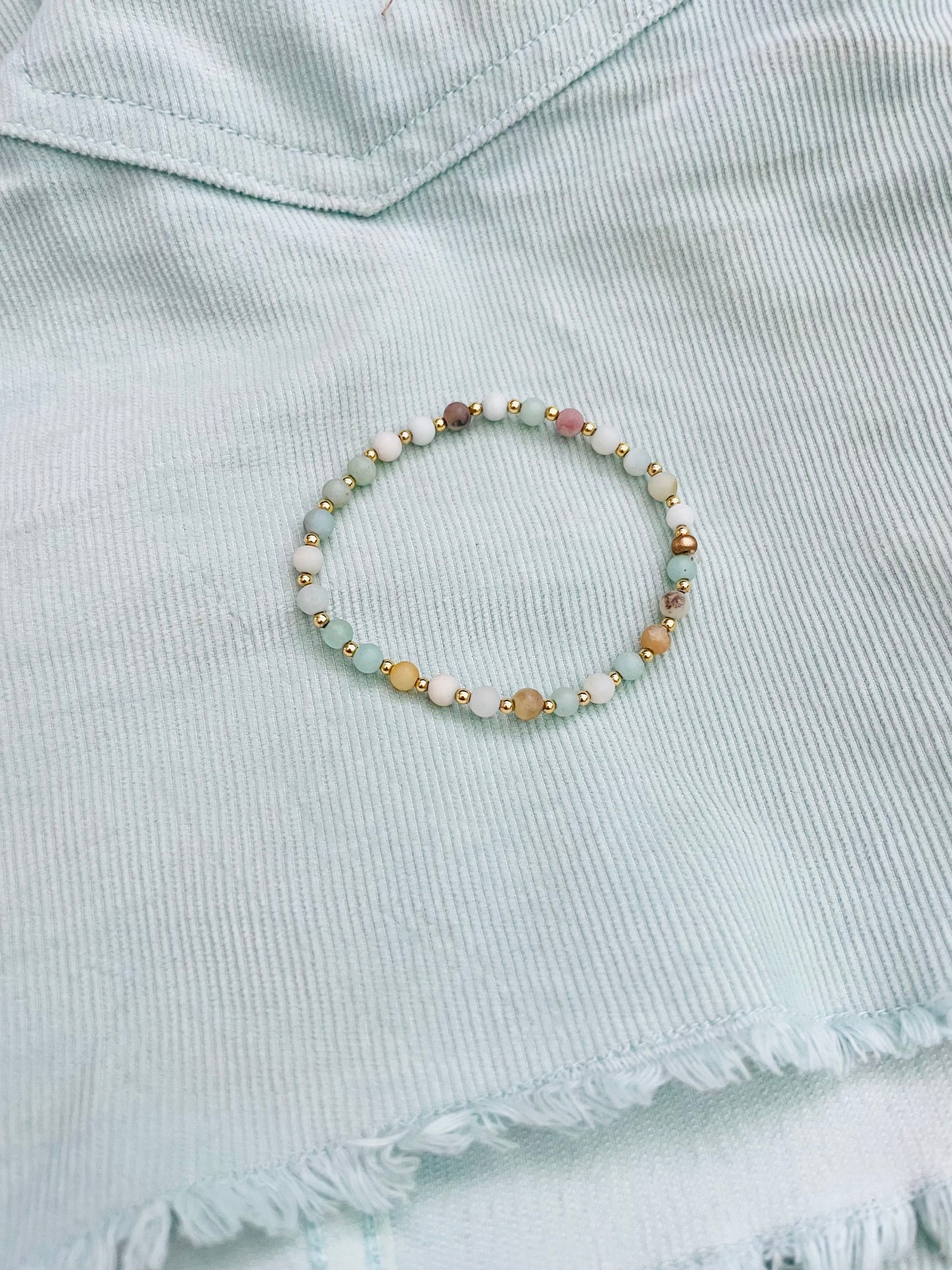 Gold Filled Gemstone Bracelet for Women Beaded Stretch Bracelet Dainty Minimalist Jewelry Handmade Stretchy Bracelet Small Bead Bracelet