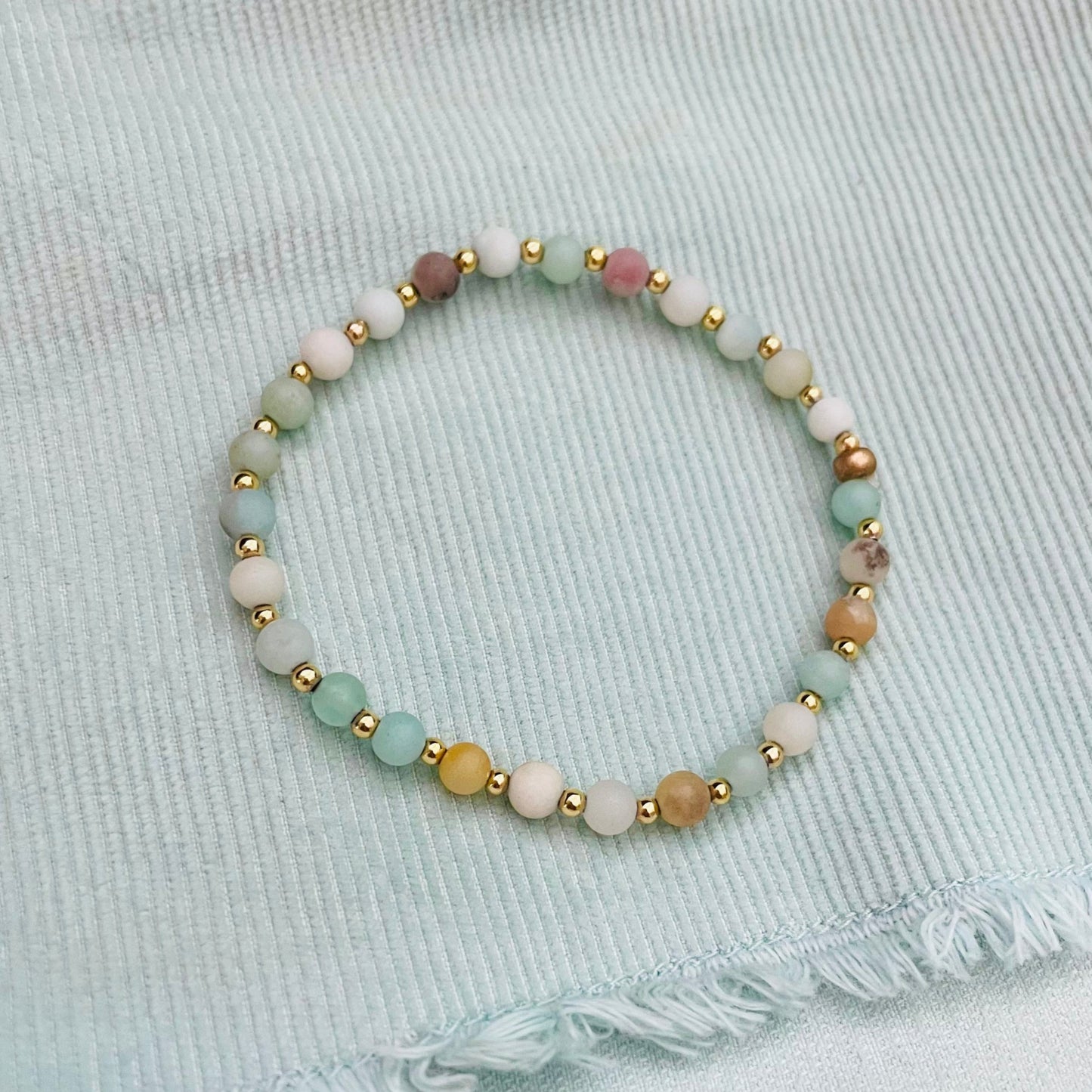 Gold Filled Gemstone Bracelet for Women Beaded Stretch Bracelet Dainty Minimalist Jewelry Handmade Stretchy Bracelet Small Bead Bracelet