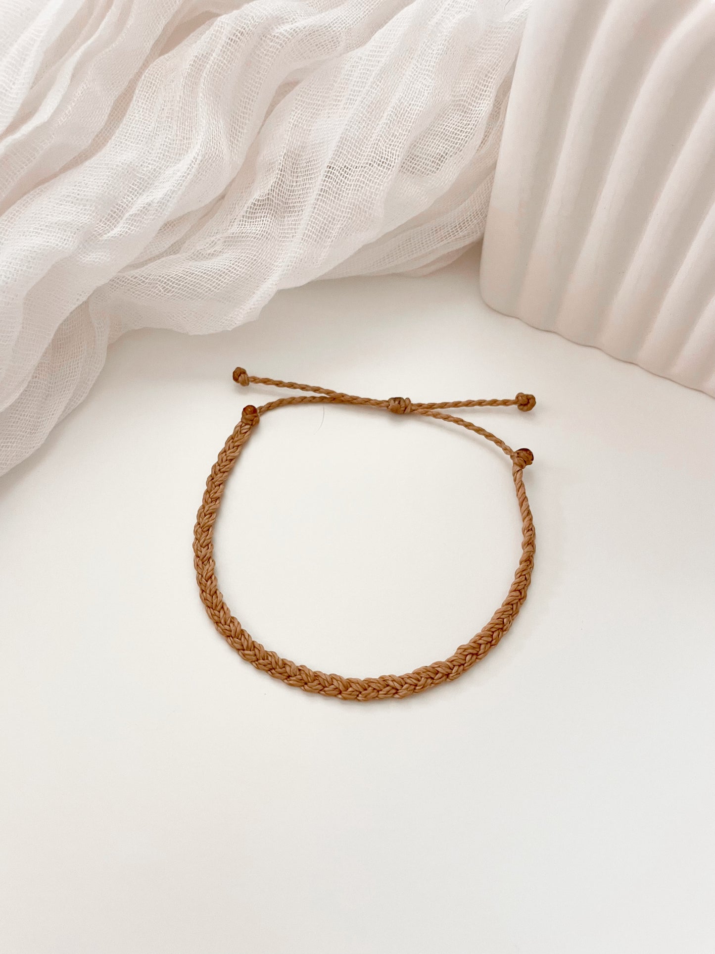 Neutral Adjustable Braided Bracelet, Surfer-Style Cord Bracelet, Simple Beige Waterproof Bracelet