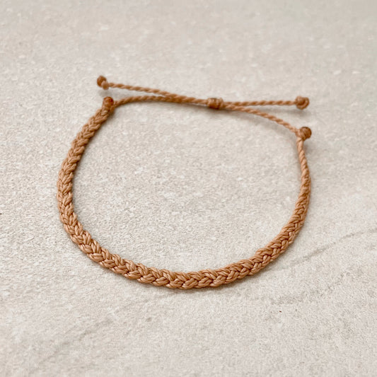 Neutral Adjustable Braided Bracelet, Surfer-Style Cord Bracelet, Simple Beige Waterproof Bracelet
