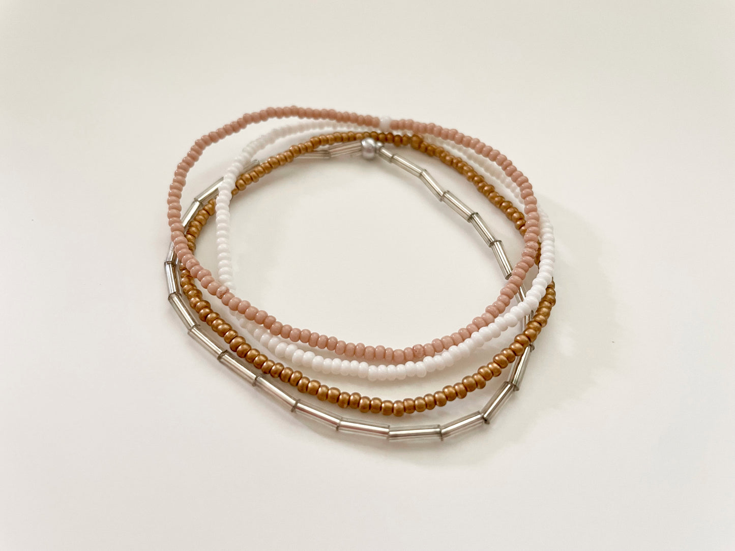 Simple Dainty Seed Bead Stretch Bracelet Set, Beaded Minimalist Bracelet Stack