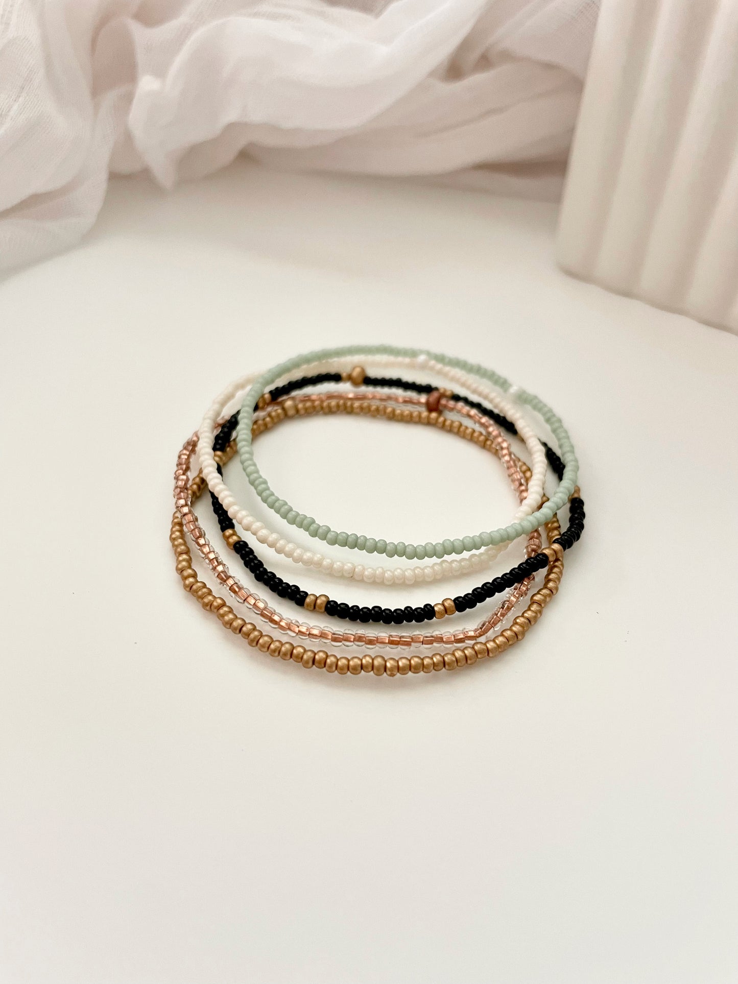 Dainty Beaded Stretch Bracelet Set, Minimalist Seed Bead Bracelet Stack for Women