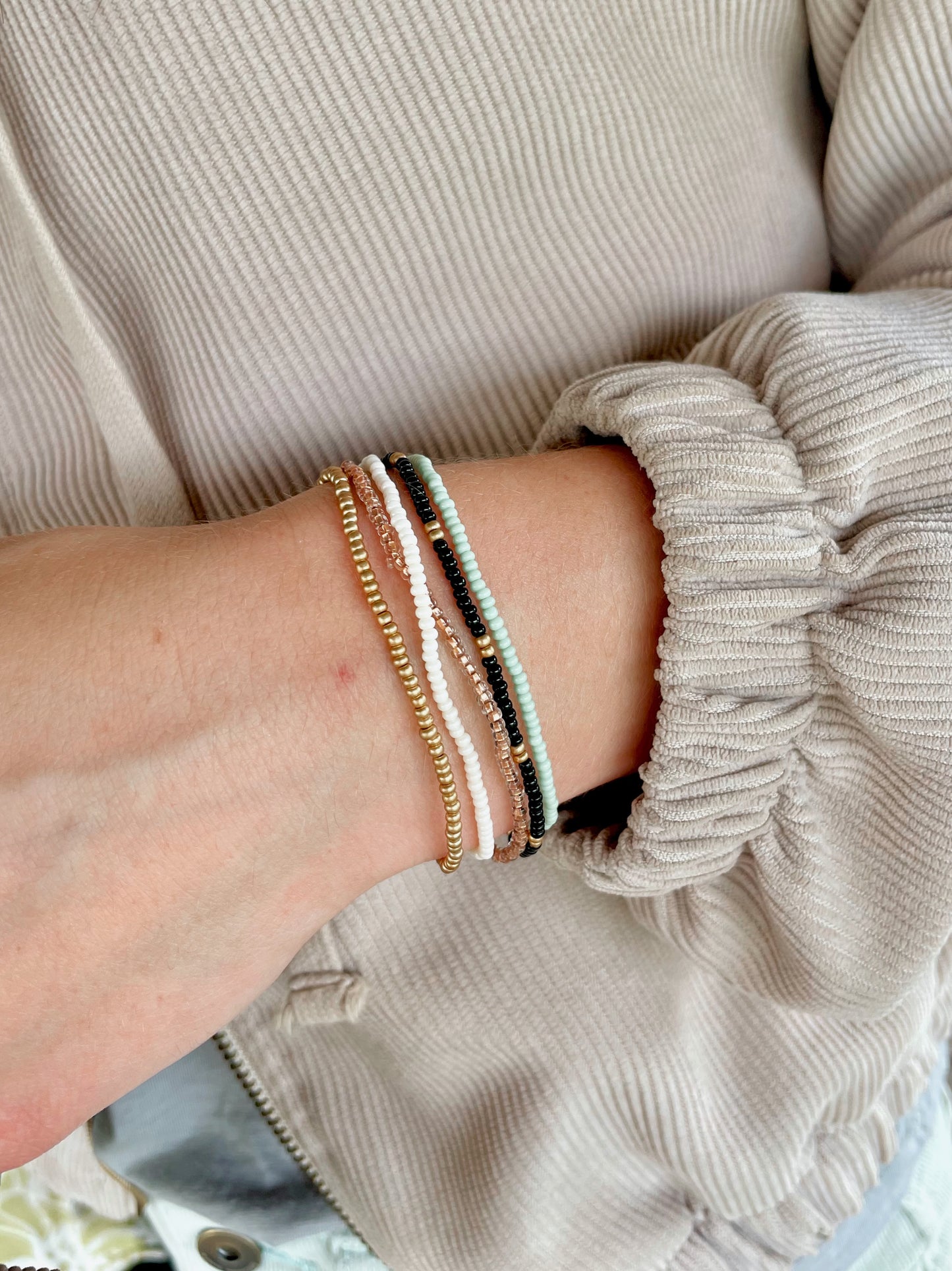 Dainty Beaded Stretch Bracelet Set, Minimalist Seed Bead Bracelet Stack for Women