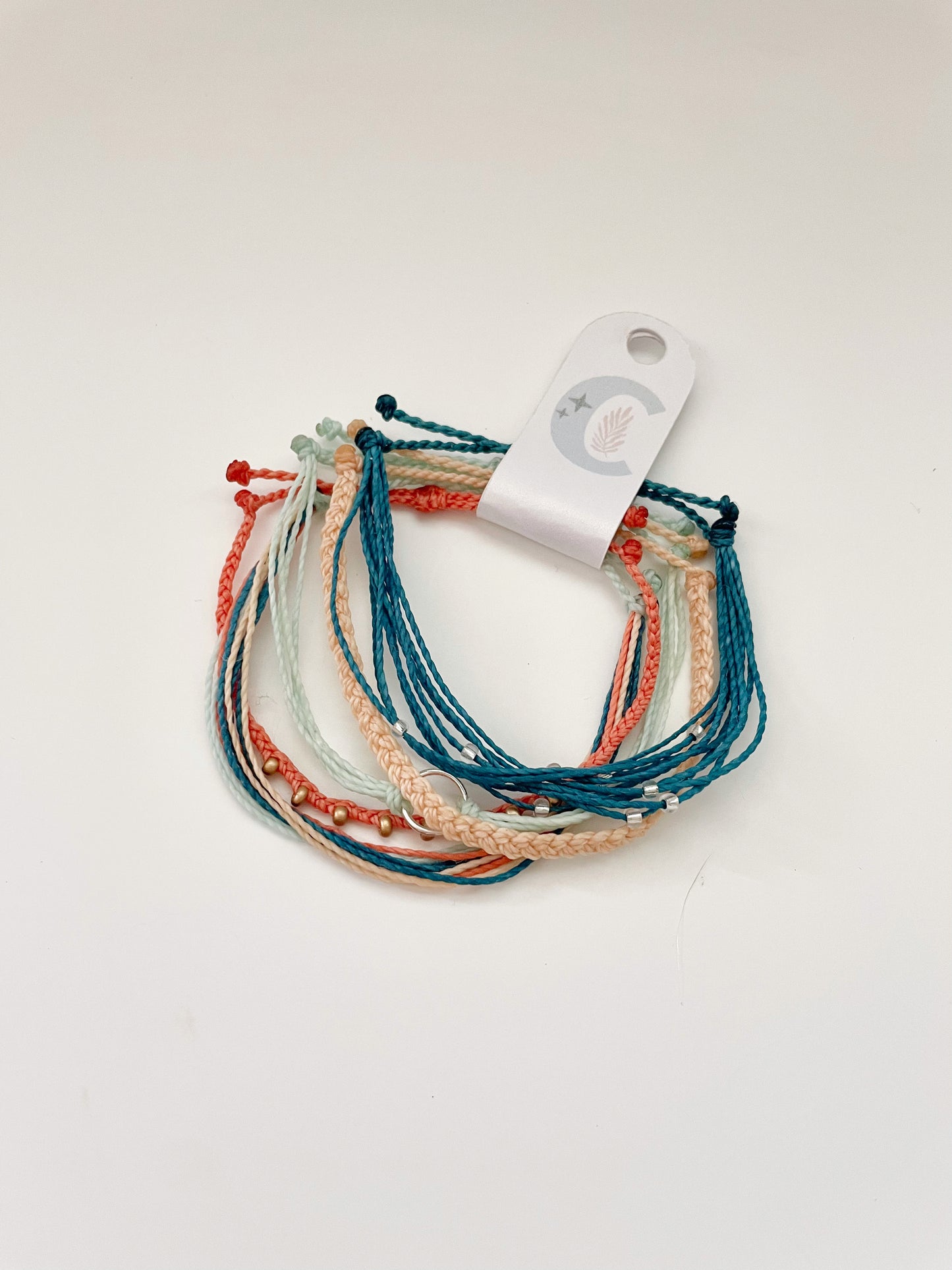 Surfer-Style Adjustable Bracelet Set, Cord Beachy Bracelet Stack