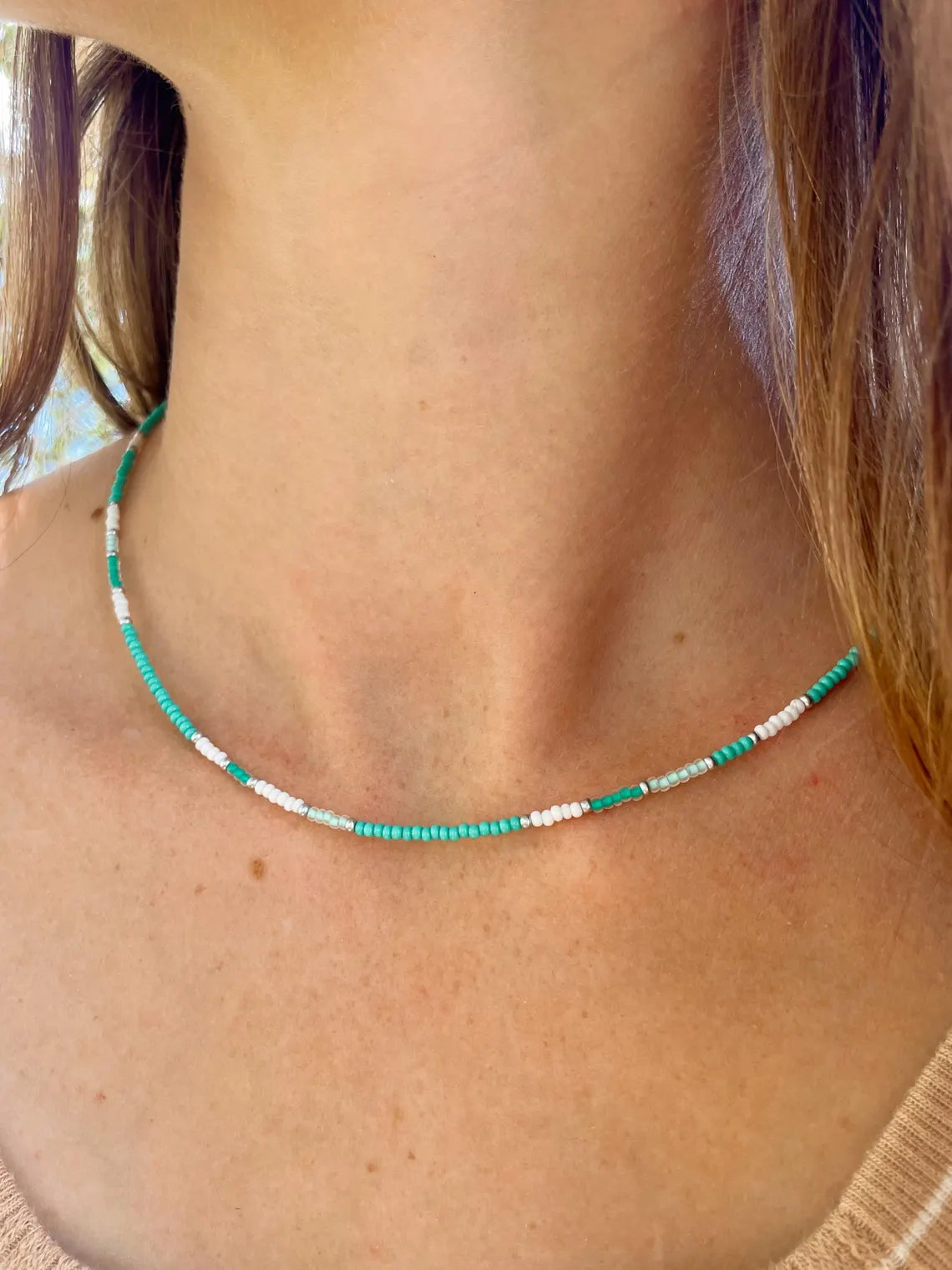 Beaded Surfer Necklace for Women Ocean Lover Gift Idea for Teen Girl Tiny Seed Bead Necklace Vacation Jewelry for Travel Women Bead Necklace