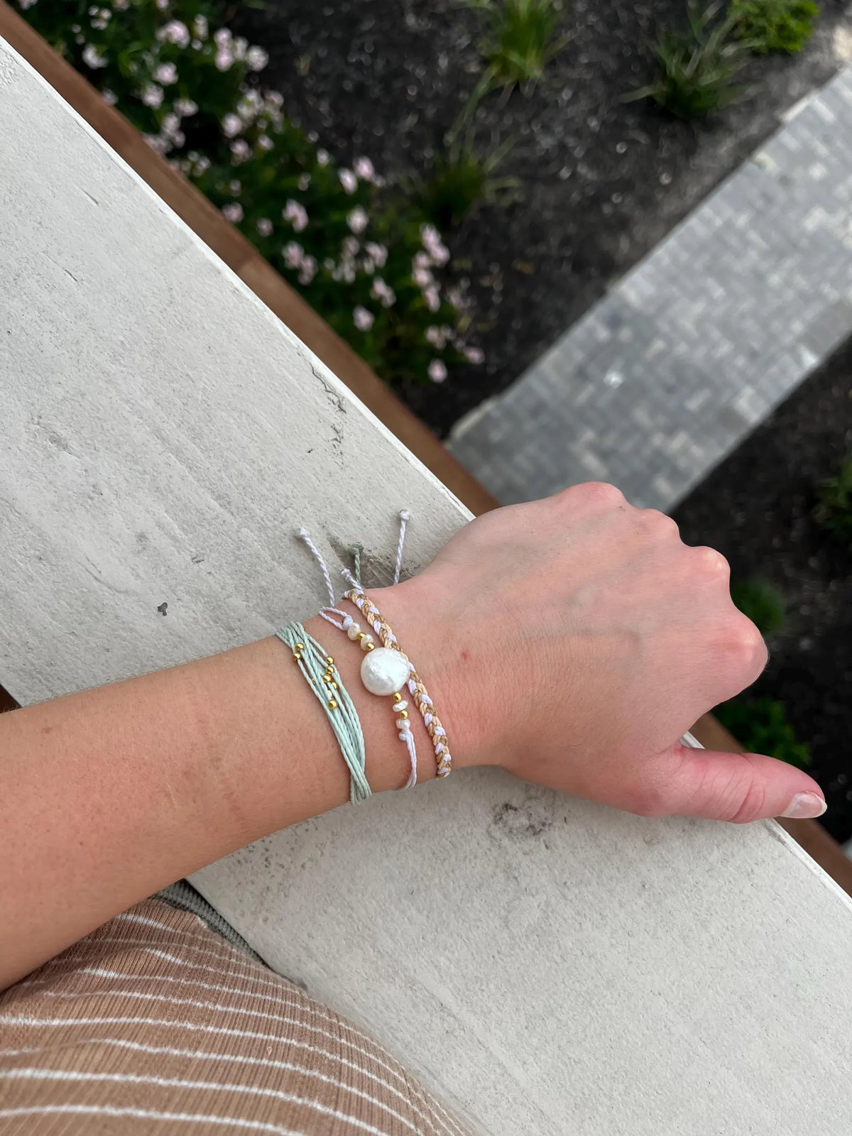 Freshwater Pearl Adjustable Cord Bracelet Set Dainty Jewelry Beach Lover Gift Idea for Friend Bracelet Stack Beachy Boho Jewelry for Travel