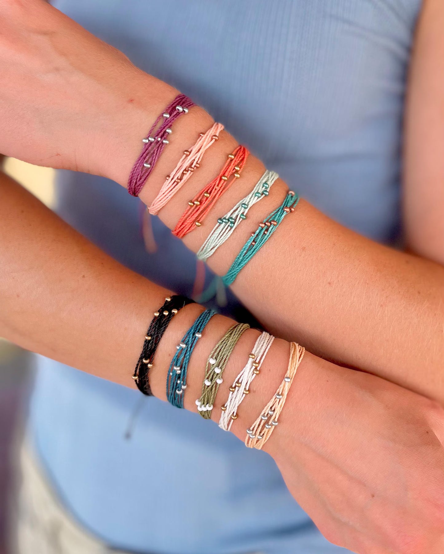 Surfer Style String Bracelet with Beads Beachy Boho Cord Adjustable Pull String Bracelet