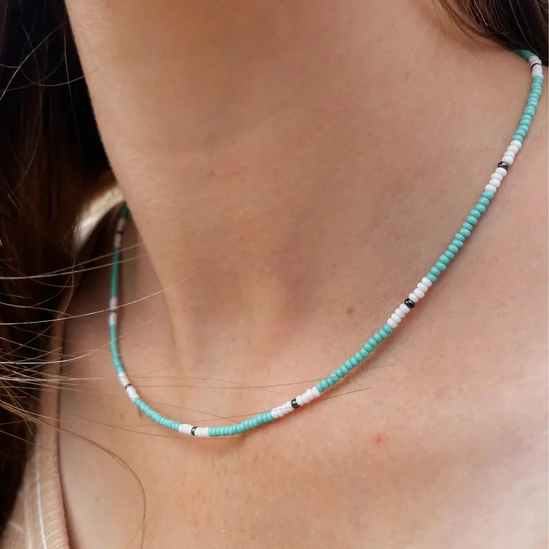 Beaded Surfer Necklace Seed Bead Necklace Colorful Beach Jewelry for Women Dainty Boho Summer Necklace Handmade Layering Jewelry Surfer Girl