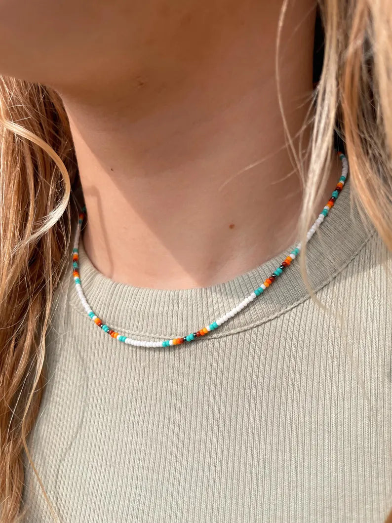 Colorful Beaded Necklace Choker for Women Beaded Surfer Necklace Seed Bead Necklace Dainty Boho Summer Jewelry Handmade Necklace Surfer Girl