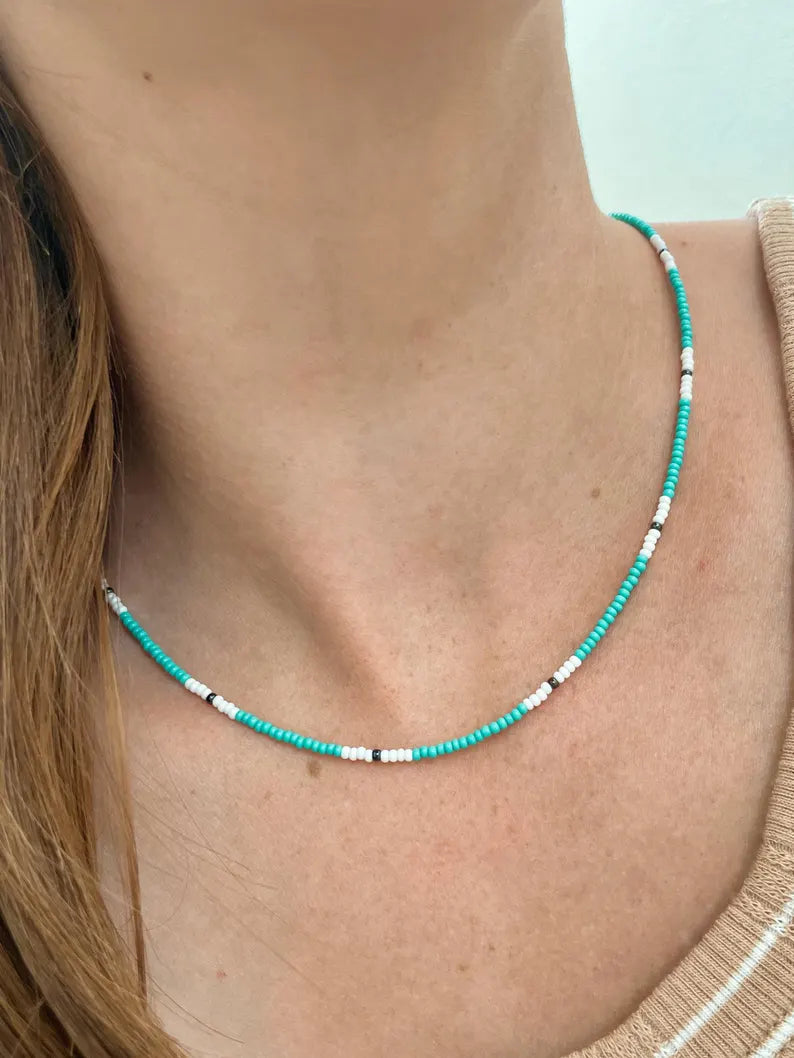 Beaded Surfer Necklace Seed Bead Necklace Colorful Beach Jewelry for Women Dainty Boho Summer Necklace Handmade Layering Jewelry Surfer Girl