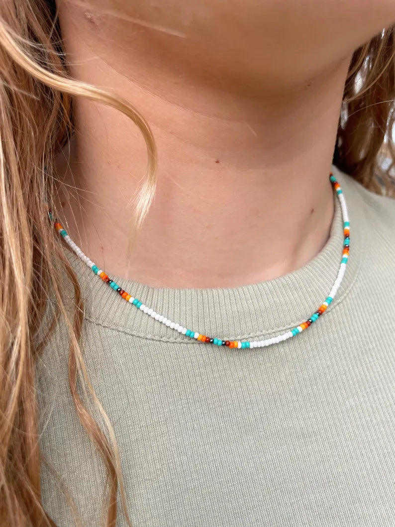 Colorful Beaded Necklace Choker for Women Beaded Surfer Necklace Seed Bead Necklace Dainty Boho Summer Jewelry Handmade Necklace Surfer Girl