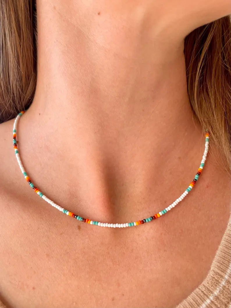 Colorful Beaded Necklace Choker for Women Beaded Surfer Necklace Seed Bead Necklace Dainty Boho Summer Jewelry Handmade Necklace Surfer Girl