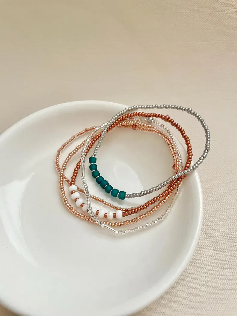 Beaded Stretch Bracelet Set Seed Bead Bracelet Stack Jewelry for Travel Boho Bead Bracelet Casual Jewelry for Work Simple Bracelet Handmade