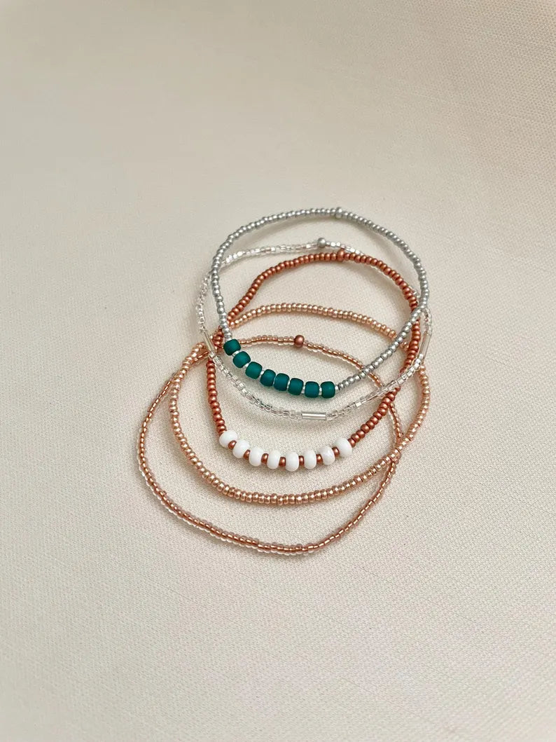 Beaded Stretch Bracelet Set Seed Bead Bracelet Stack Jewelry for Travel Boho Bead Bracelet Casual Jewelry for Work Simple Bracelet Handmade