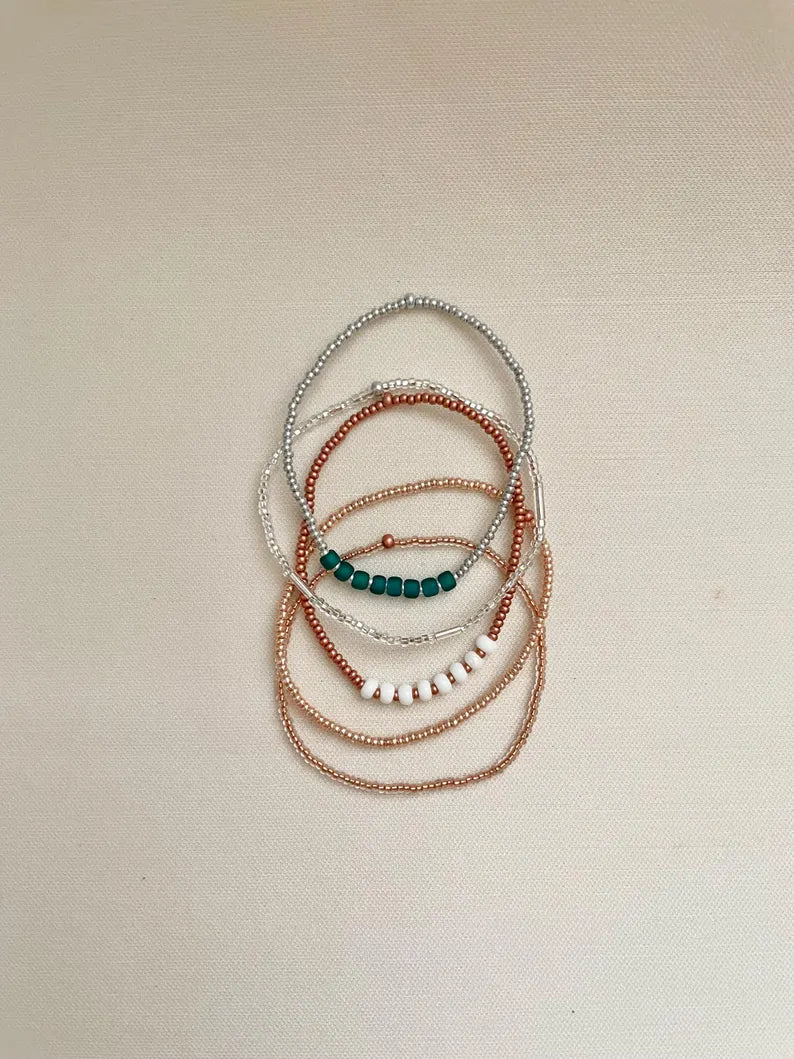 Beaded Stretch Bracelet Set Seed Bead Bracelet Stack Jewelry for Travel Boho Bead Bracelet Casual Jewelry for Work Simple Bracelet Handmade