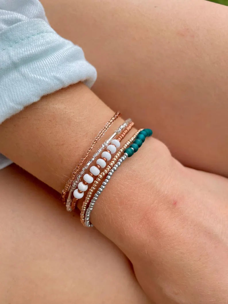 Beaded Stretch Bracelet Set Seed Bead Bracelet Stack Jewelry for Travel Boho Bead Bracelet Casual Jewelry for Work Simple Bracelet Handmade
