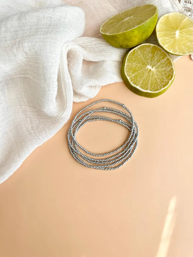 Minimalist Beaded Silver Stretch Bracelet Seed Bead Bracelet Simple Jewelry Layering Dainty Bracelet Lightweight Jewelry Gift Idea
