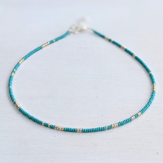 Sea Foam ⋆ Seed Bead Necklace, Turquoise Necklace, Dainty Choker, Seed Bead Choker, Beaded Necklace, Choker Necklace, Beach Coker