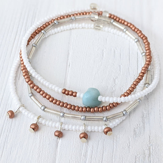 Seaside ⋆ Bracelet Set, Minimalist Beaded Bracelet, Dainty Bracelet, Simple Bracelet for Women, Stretch Bracelet, Seed Bead Bracelet