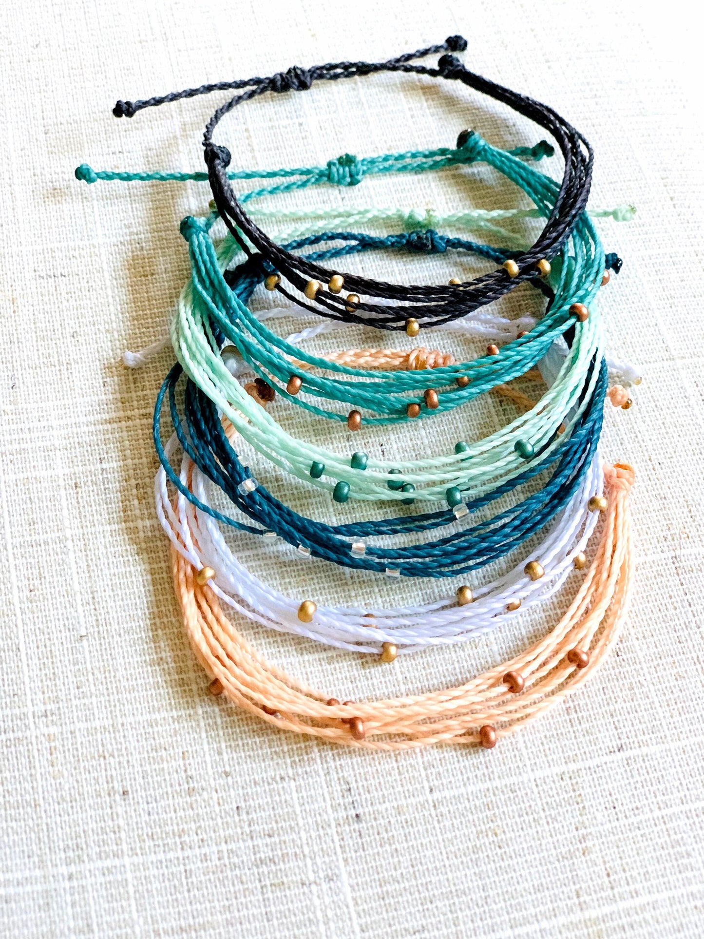 Adjustable Pura Vida style Bracelet, Waterproof Bracelet, Waxed Cord Bracelet, Dainty Bracelet, Simple Bracelet, Beaded Bracelet