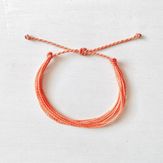 Solid Coral Orange, Beachy Bracelet, Pura Vida Style Bracelet, Surf Bracelet, String Bracelet. Adjustable Bracelet, Waterproof, Handmade