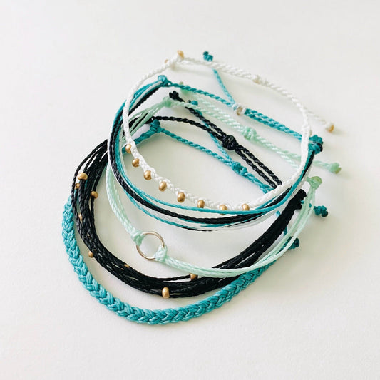 Bracelet Set, Pura Vida Style Bracelet, Adjustable Bracelet, Waterproof Bracelet, Blue Bracelet, Braided Bracelet, Waxed Cord Bracelet
