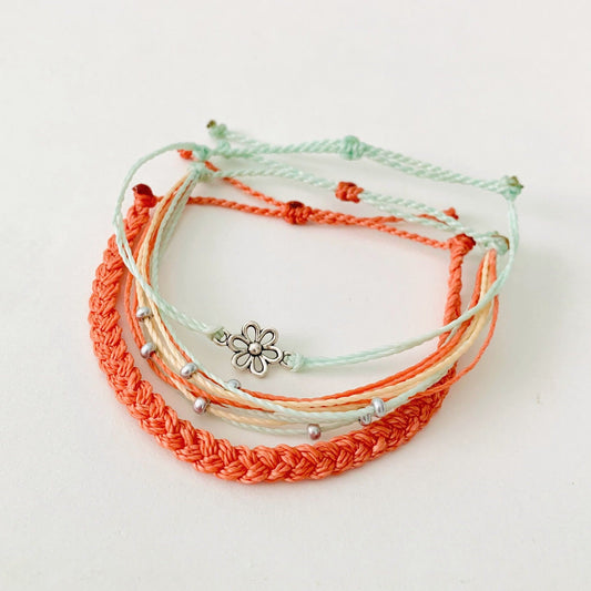 Flower Bracelet Set, Pura Vida Style Bracelet, Surf Bracelet, String Bracelet, Adjustable Bracelet, Stackable Bracelet, Handmade