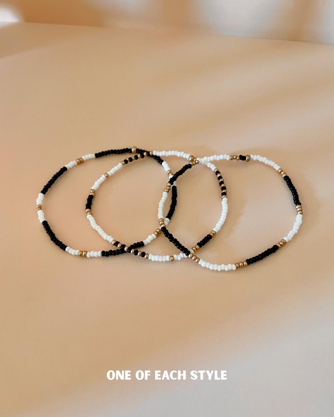 Tiny Beaded Stretch Bracelet Set Gold and Black College Graduation Gift Boho Jewelry Stacking Elastic Bracelet Grad Gift for Her Handmade