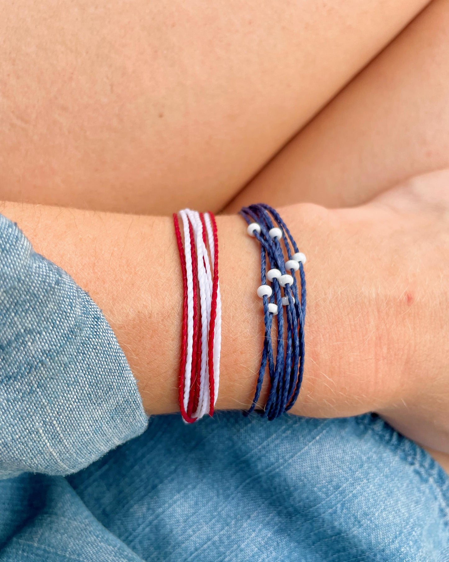 American Flag Bracelet Set String Bracelet 4th of July Jewelry Patriotic Red White and Blue Accessories Americana Gift Idea Handmade Stack