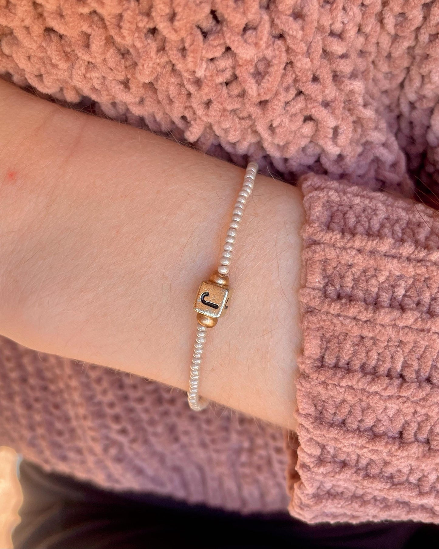 Personalized Initial Beaded Bracelet Dainty Jewelry Gift Idea for Friend Custom Beaded Stretchy Bracelet Minimalist Style Layering Bracelet