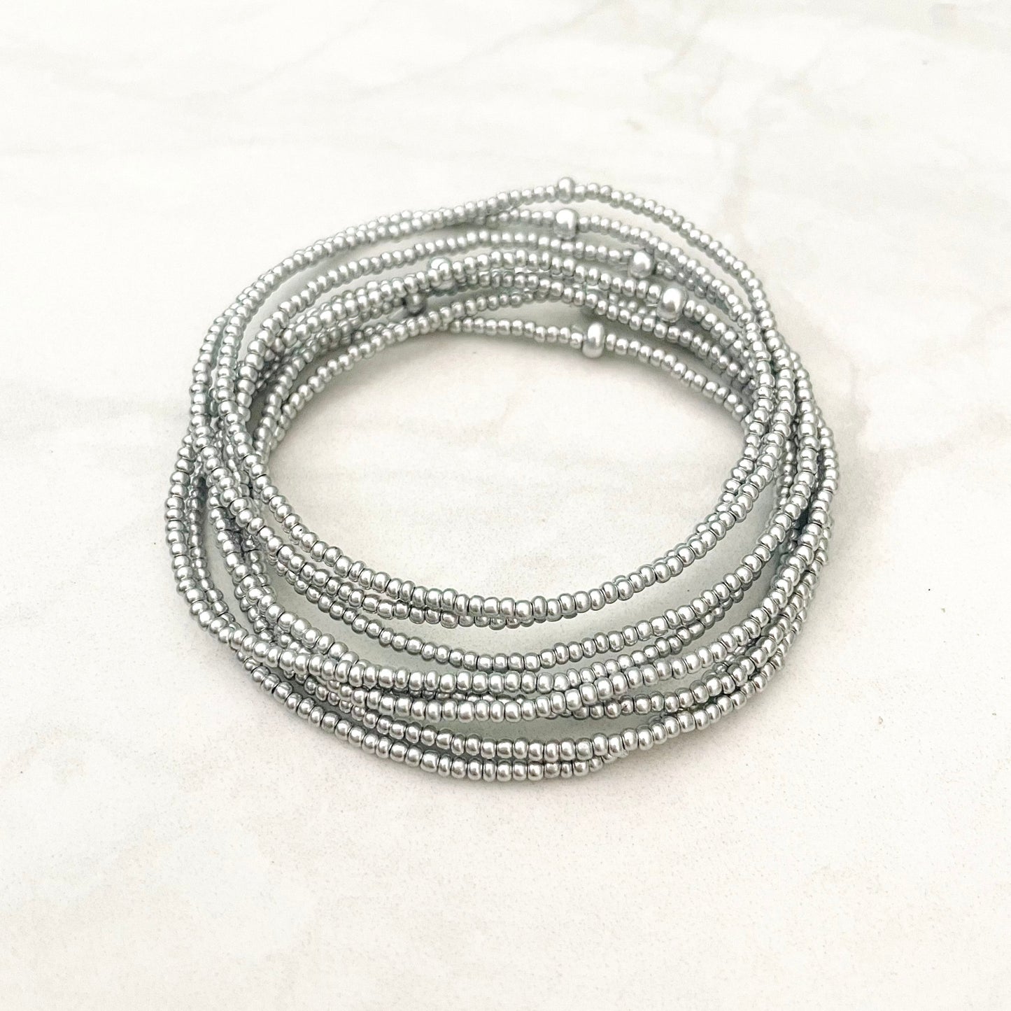 Minimalist Silver Seed Bead Stretch Bracelets