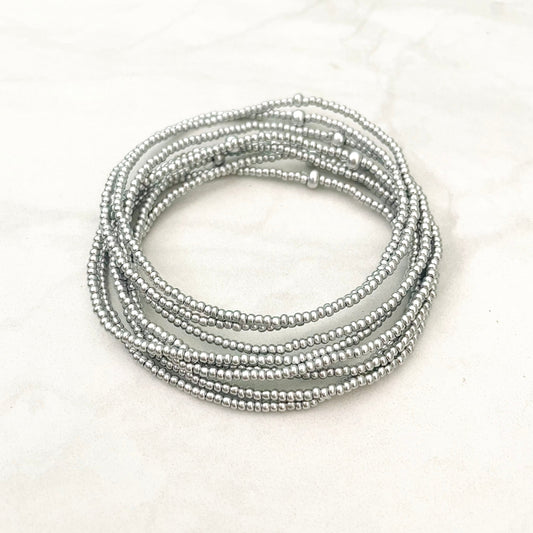 Minimalist Silver Seed Bead Stretch Bracelets