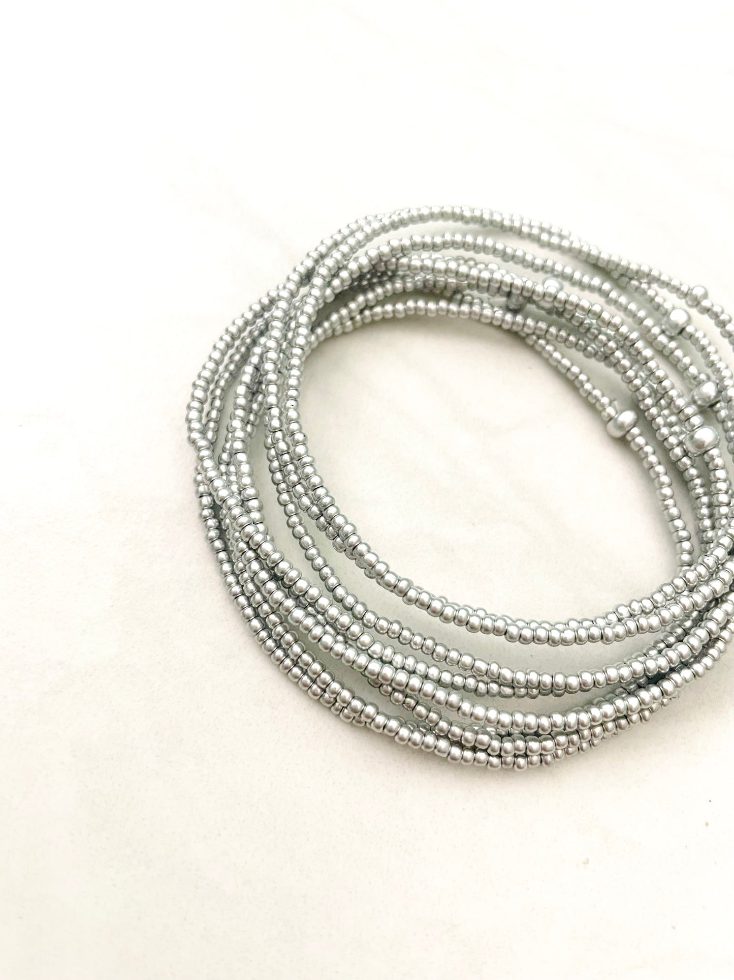 Minimalist Silver Seed Bead Stretch Bracelets